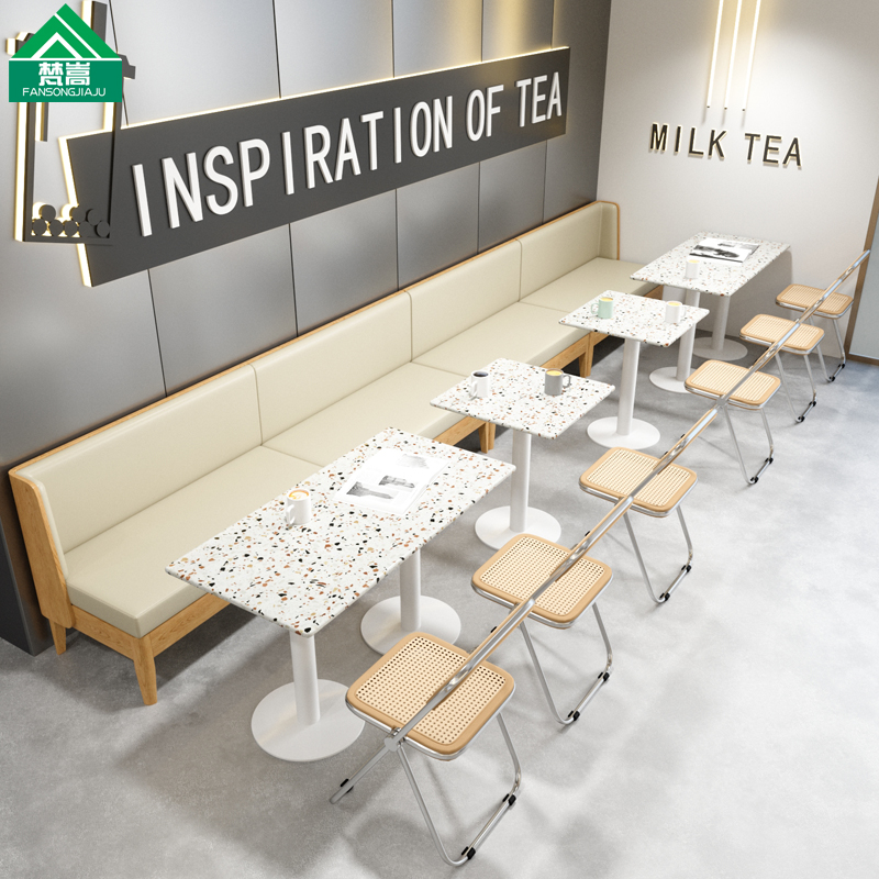 主题餐厅咖啡厅茶餐厅靠墙实木卡座休闲奶茶店甜品店洽谈沙发桌椅