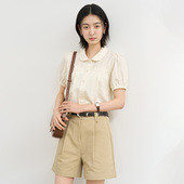 女薄款 日系 idea春夏昭和田园小翻领泡泡短袖 衬衫 现 General