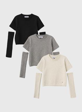 【现】GENERAL IDEA温柔韩系断截半袖分离针织毛衣5518