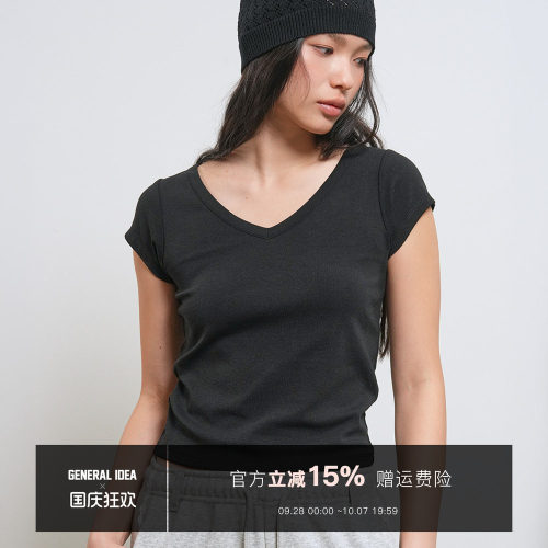 【现】GENERAL IDEA 韩国正品风修身V领棉修身型显瘦短袖T恤女