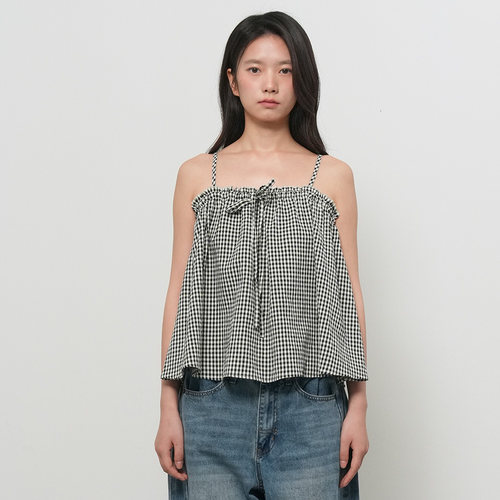 【现】GENERAL IDEA女士夏季格纹荷叶边无袖吊带衫上衣 TS533