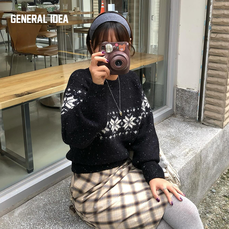【现】GENERAL IDEA北欧雪绒花几何提花圆领针织毛衣5539