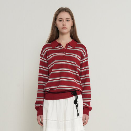【现】GENERAL IDEA 撞色条纹宽松polo翻领针织衫女休闲上衣春