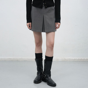 【现】GENERAL IDEA鱼骨纹理双褶直筒短裙裤休闲英伦风女气质百搭