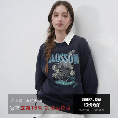 【现】GENERAL IDEA 韩国正品印花做旧圆领套头卫衣宽松休闲韩系