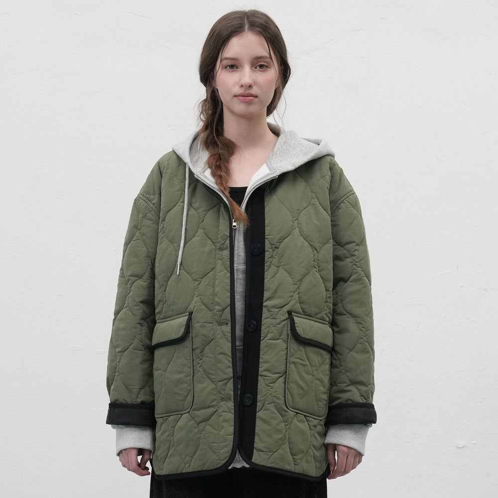 【折扣】General idea 韩版冬季绗缝拼色夹棉棉服外套女送围巾