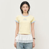 现 General idea清爽字母印花撞色拼接短袖 T恤女短款 休闲上衣