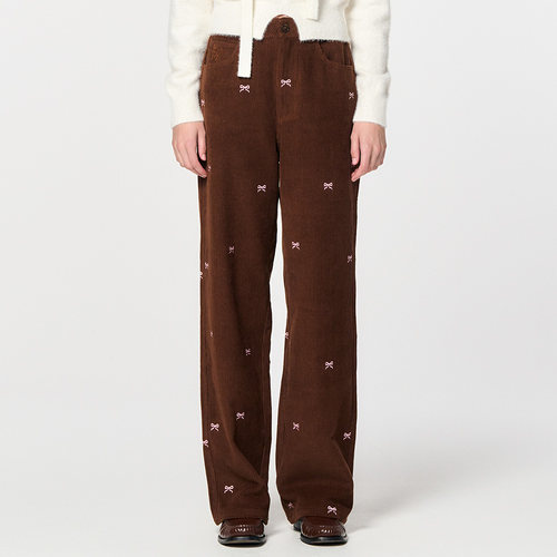 【折扣】General idea蝴蝶结刺绣灯芯绒休闲直筒长裤韩系甜美风女