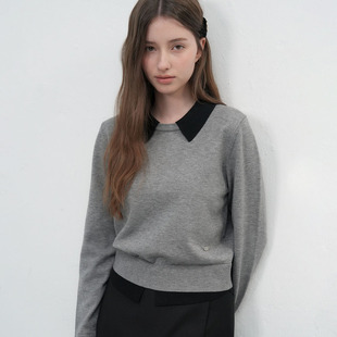 【现】General idea 拼接假两件套针织衫毛衣休闲韩系通勤上衣女