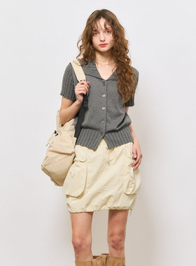 【现】General idea韩国酷飒辣妹褶皱花苞口袋工装短裙24春6541