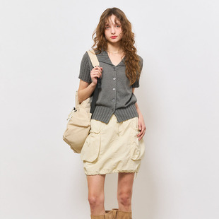 idea韩国酷飒辣妹褶皱花苞口袋工装 General 短裙24春6541 现