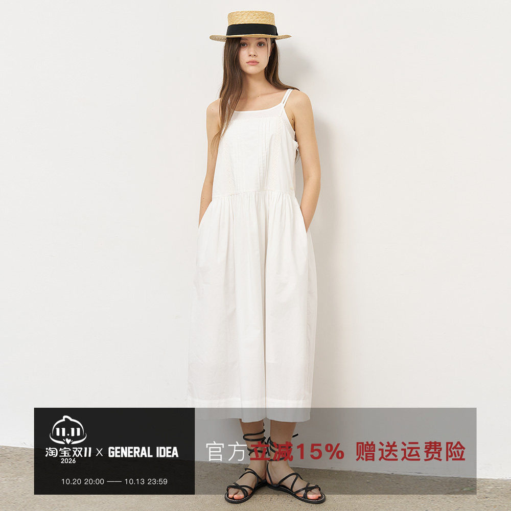 【折扣】General idea 韩国正品假花边褶皱吊带长裙无袖连衣裙女