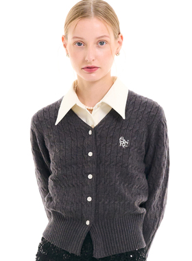 【折扣】General idea刺绣秋冬绞花V领针织麻花开衫毛衣BC4526