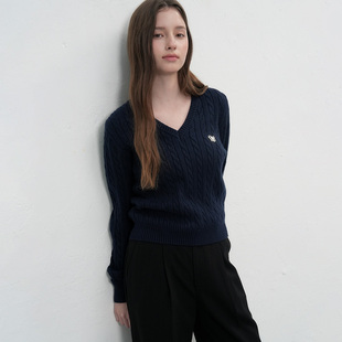 【现】General idea 韩系老钱风麻花纹针织衫V领套头柔软毛衣女