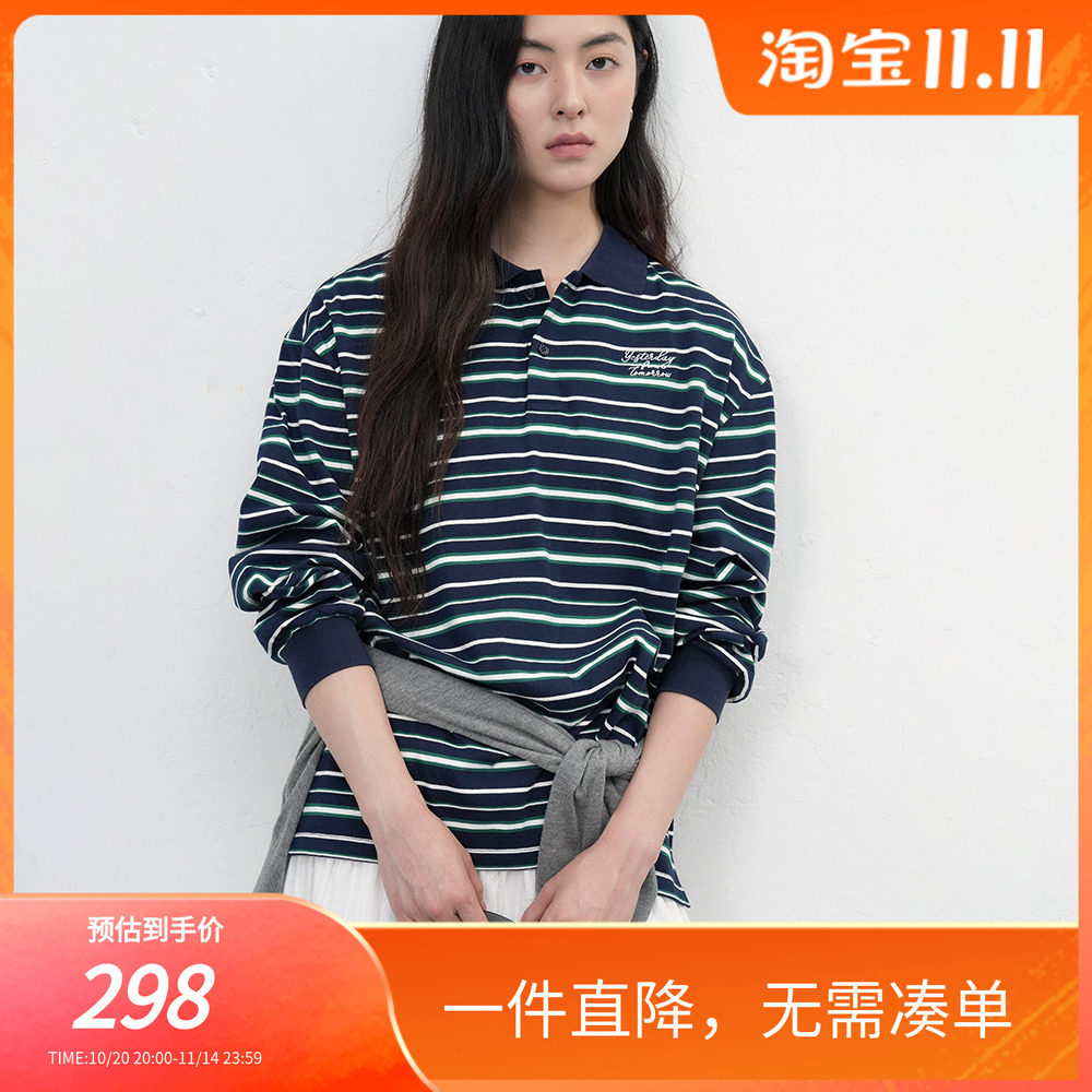 【现】GENERAL IDEA运动老钱复古刺绣条纹polo长袖1505