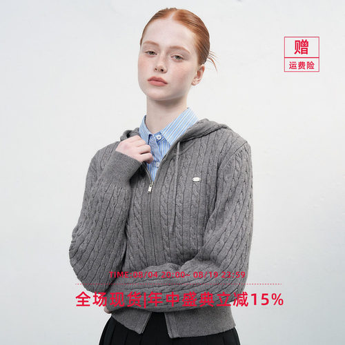 【折扣】General idea 韩国正品麻花纹针织开衫双向拉链短外套韩