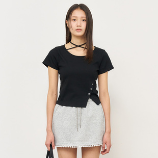 25春夏绑带斜边小开叉辣妹短袖 idea General t恤1543 折扣