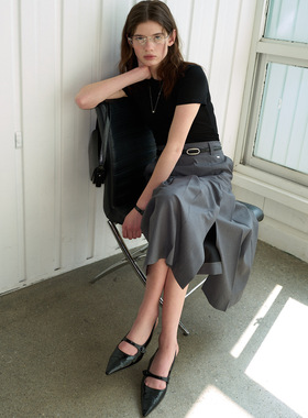 【现】General idea 25春季英伦前开衩设计宽褶长裙3502