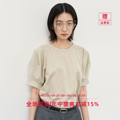 【折扣】General idea 韩国正品泡泡袖后纽扣短袖衬衫女圆领宽松