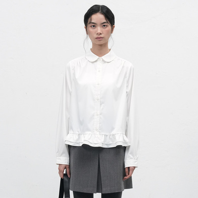 【现】GENERAL IDEA 复古少女风荷叶边拼接翻领长袖衬衫女韩系春