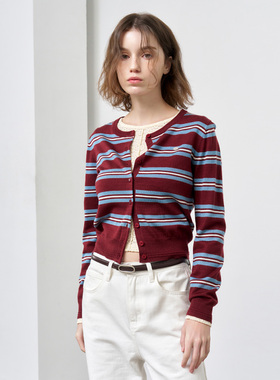 【现】General idea 美式复古撞色条纹开衫4504