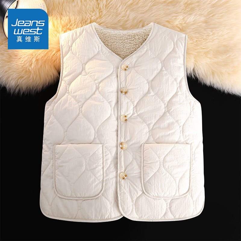 真维斯两面穿羊羔绒马甲女2025年毛绒加厚加绒保暖内搭坎肩背心W