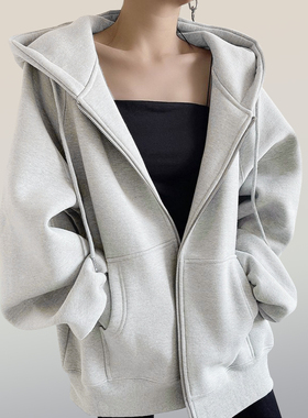 真维斯灰色开衫外套女2026新款春季爆款女士休闲百搭连帽卫衣AA