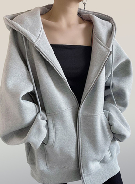 真维斯灰色开衫外套女2026新款春季爆款休闲百搭女士连帽卫衣AA