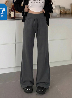 真维斯灰色直筒微喇裤女2026新款春季爆款女士休闲高腰运动裤AA