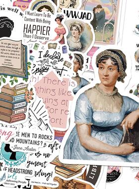 50张英国小说家Jane Austen贴纸笔记本电脑手账本吉他DIY防水贴画