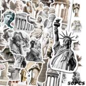 50张艺术雕像贴纸笔记本电脑手账本手机壳跨境装 饰防水diy粘贴画
