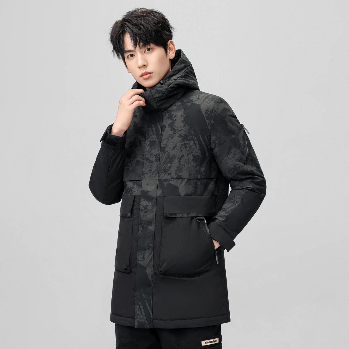 连帽中长款时尚简约系列鹅绒男式羽绒服J00142805