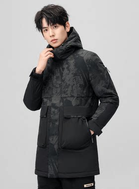 连帽中长款时尚简约系列鹅绒男式羽绒服J00142805