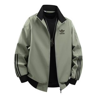 兰瑟姆三叶草2025秋季双面穿运动夹克外套男士三条杠风衣冲锋衣女