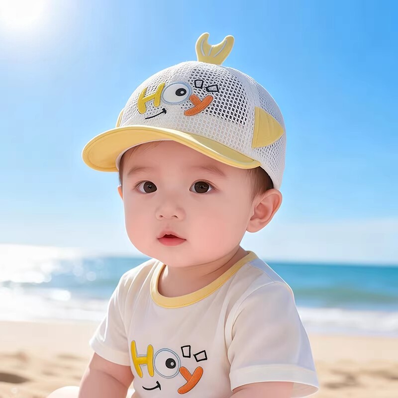 宝宝帽子夏季薄款遮阳男女婴幼儿童超萌小鸡网眼透气防晒鸭舌帽子