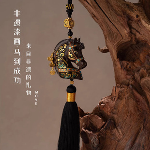 Move车载中国风马车挂件木质祈福保平安流苏吊坠非遗文创汽车挂饰