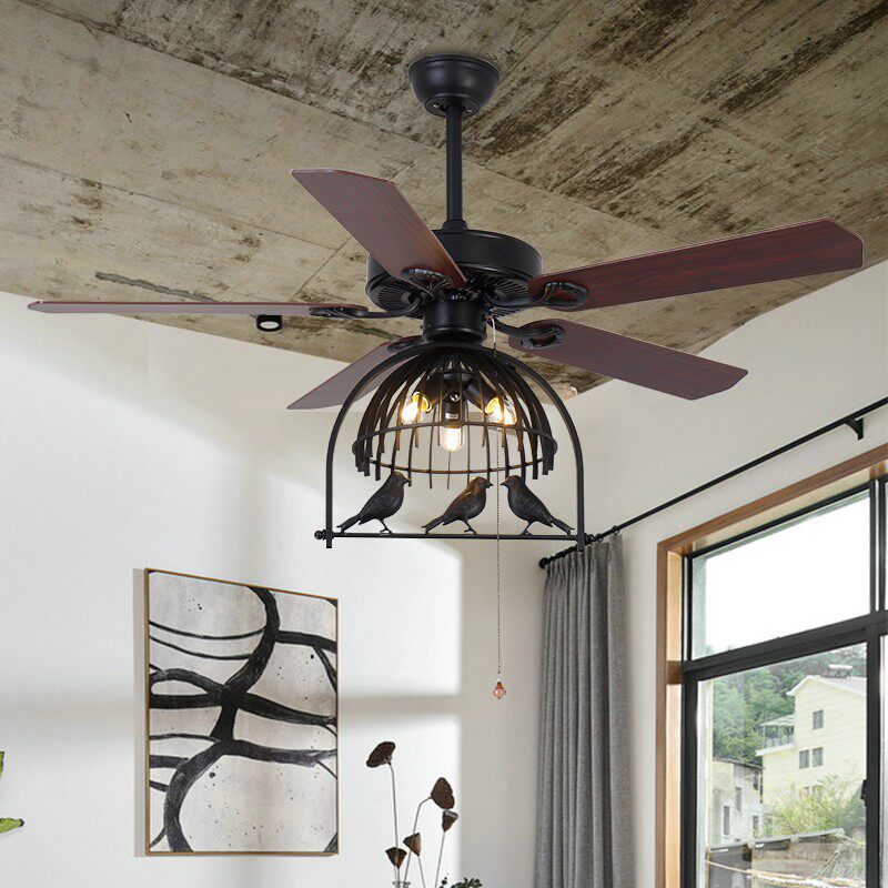 新中式风扇灯客厅餐厅卧室吊扇灯中国风复古木叶静音复古带扇吊灯