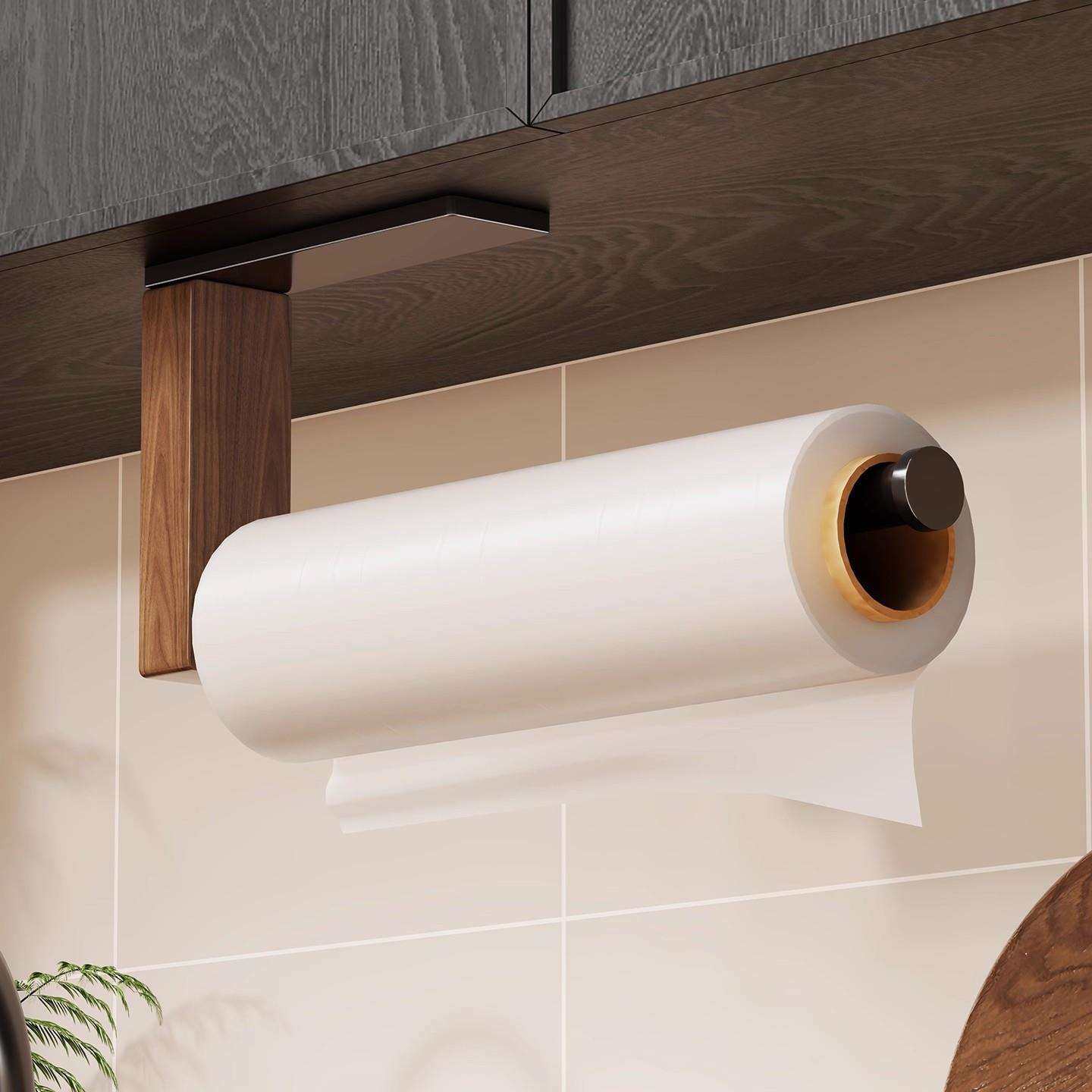 实木厨房用纸挂架纸巾架子免打孔卷纸架抹布保鲜膜浴室卫生间收纳,收纳整理,纸巾盒,淘宝优惠券,粉丝福利购,淘宝优惠卷