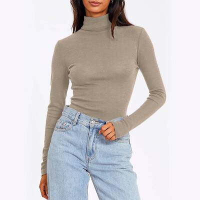 Fall Winter Fleece Lines Layering Top Thermal Turtleneck Lon