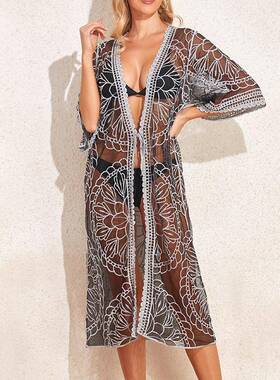 Bohemian Style Lace Embroidery Bikini Cover-Up, Sexy Vacatio