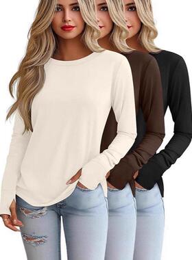 HS3 Pack Women's Long Sleeve Shirts with Thumb Holes, Cotton
