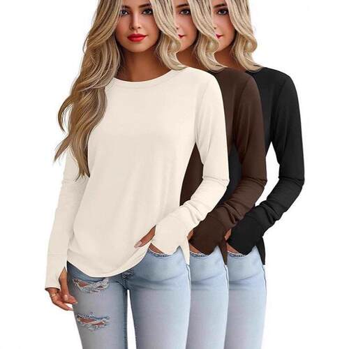 HS3 Pack Women's Long Sleeve Shirts with Thumb Holes, Cotton