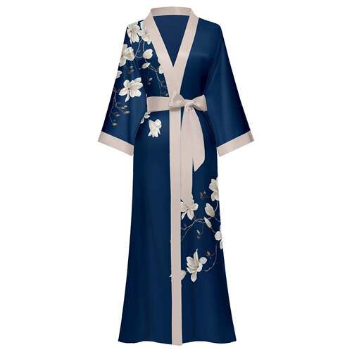 Elegant Japanese Rose Floral Print Kimono Cardigan, Long