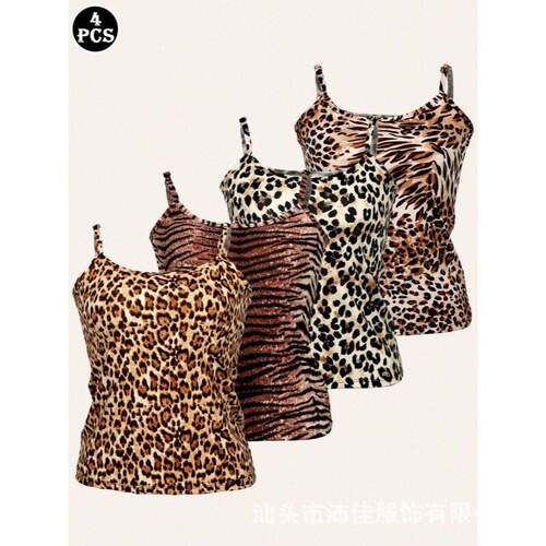 Women'S Leopard / Plain Print Backless Cami , Elegant Chic