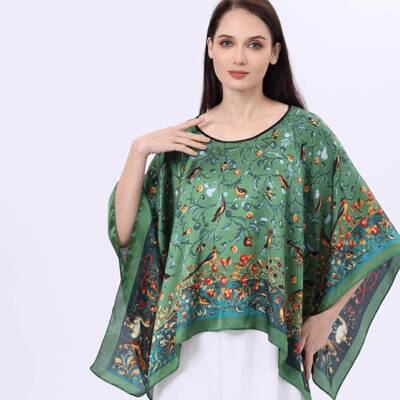Elegant Plant Pattern Print Shawl, Vibrant Silk Scarf,