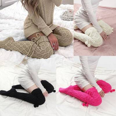 Women Winter Knitted Cotton Stocking Warm Thigh High Over