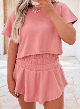 Women's Summer 2-Piece Sets Cropped T-Shirt and Ruffle Skort