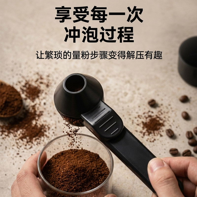 创意咖啡勺按压式粉勺便携过滤咖啡粉勺精品咖啡器具大容量防漏
