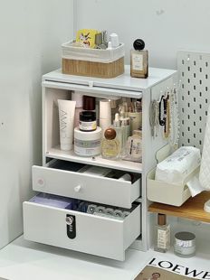 桌上铁艺收纳柜极简风抽屉式储物柜桌面多层防尘化妆护肤品铁皮柜