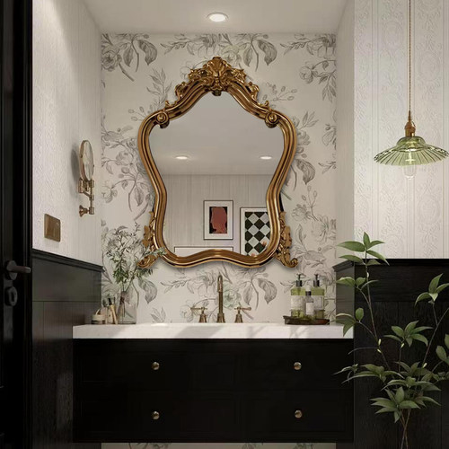 法式复古浴室镜卫生间雕花化妆镜